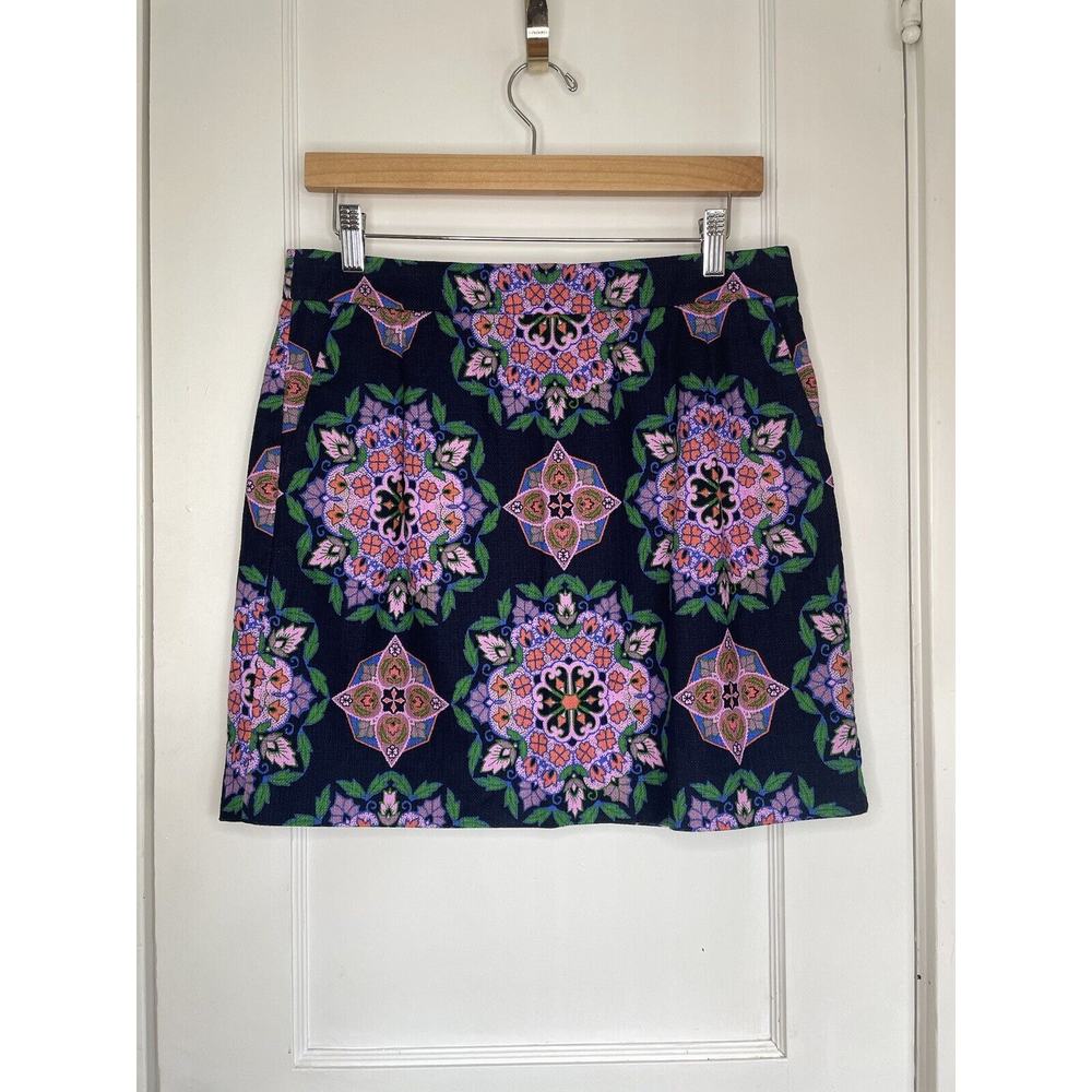 J.Crew Natural Fiber Mandala Print Basket Weave Sheath Skirt 100% Cotton Sz 8